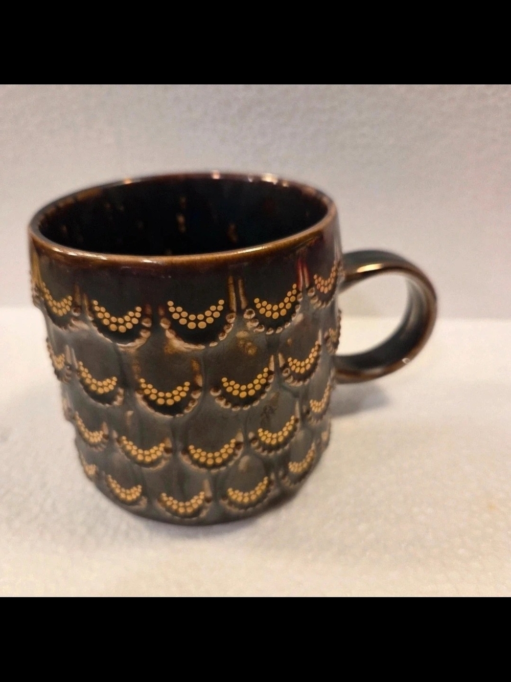 Starbucks Brown and Gold Scallop Accent Anniversary Mermaid Ceramic Mug
